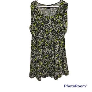 Size 18 ASOS Curve Black and Neon Yellow Floral Gray Knee Length Dress